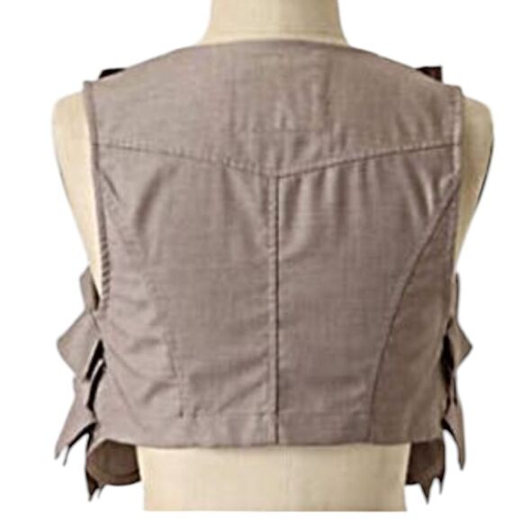 Anthropologie taupe Ruffled Statement Vest Bolero - Picture 2 of 9